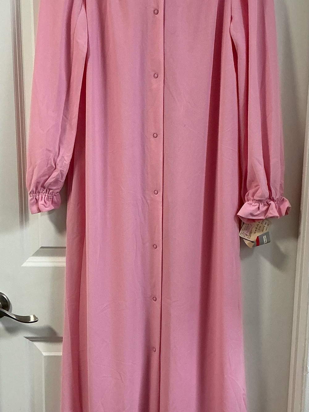 Vintage Sears Take Along NWT pink Velour Robe Nightgown High Neck Ruffle Small